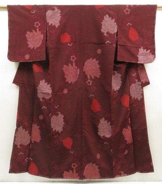 Photo1: 5705T12z860 Vintage Japanese Kimono Silk OMESHI KOMON Flowers Dark grape (1)