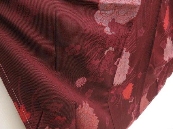 Photo3: 5705T12z860 Vintage Japanese Kimono Silk OMESHI KOMON Flowers Dark grape (3)