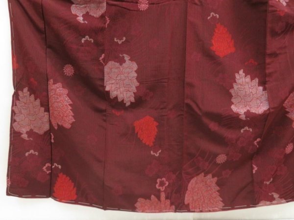Photo4: 5705T12z860 Vintage Japanese Kimono Silk OMESHI KOMON Flowers Dark grape (4)