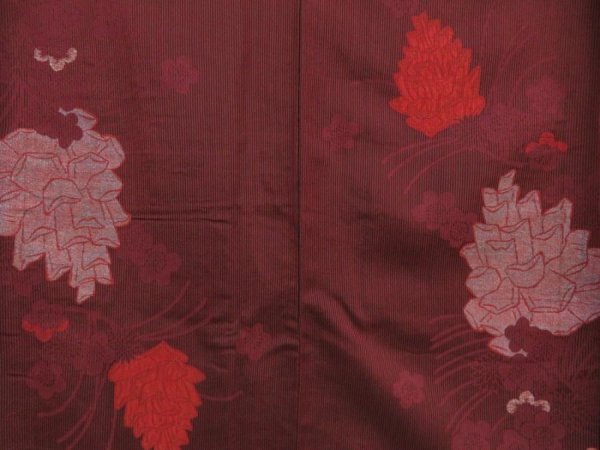 Photo5: 5705T12z860 Vintage Japanese Kimono Silk OMESHI KOMON Flowers Dark grape (5)