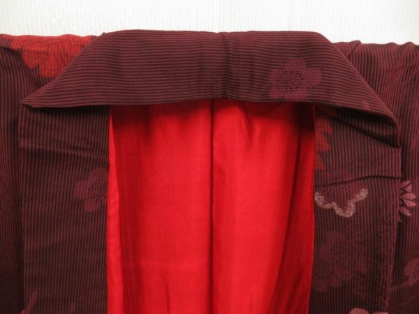 Photo7: 5705T12z860 Vintage Japanese Kimono Silk OMESHI KOMON Flowers Dark grape (7)