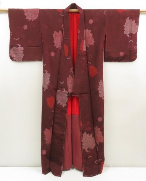 Photo8: 5705T12z860 Vintage Japanese Kimono Silk OMESHI KOMON Flowers Dark grape (8)