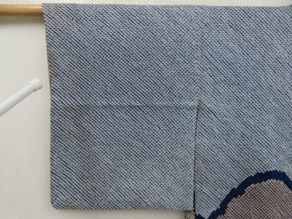 Photo5: 5708T01z460 Vintage Japanese Kimono Silk SHIBORI HAORI Cloud Dark blue (5)