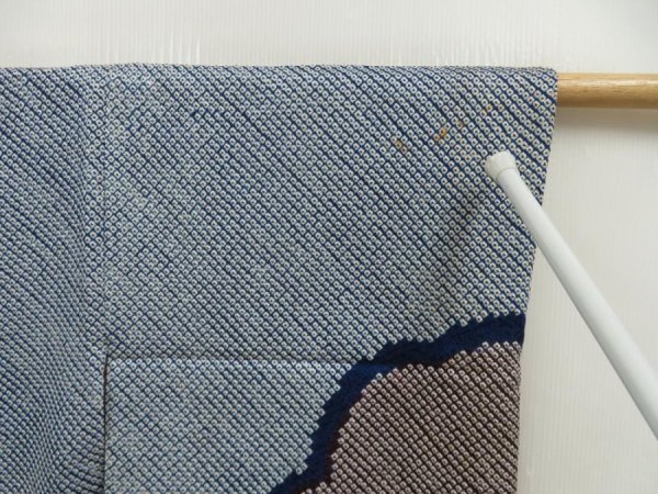 Photo8: 5708T01z460 Vintage Japanese Kimono Silk SHIBORI HAORI Cloud Dark blue (8)