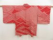 Photo1: 5708T03z480 Vintage Japanese Kimono Silk SHIBORI HAORI Wave Dark red (1)