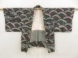 Photo5: 5708T04z520 Vintage Japanese Kimono Silk SHIBORI HAORI Wave Black (5)