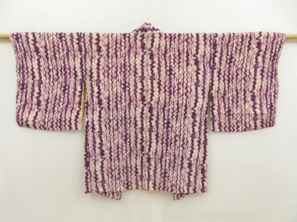 Photo1: 5708T05z410 Vintage Japanese Kimono Silk HAORI  Purple (1)
