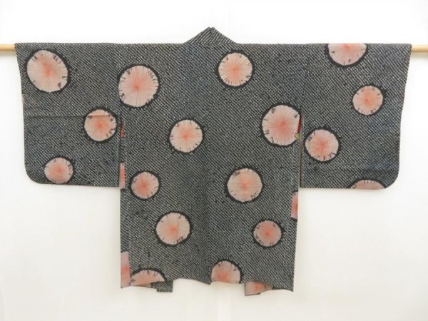 Photo1: 5708T07z370 Antique Japanese Kimono Silk SHIBORI HAORI  Black (1)