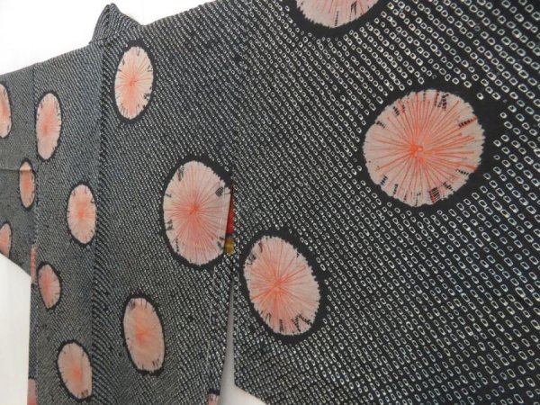 Photo2: 5708T07z370 Antique Japanese Kimono Silk SHIBORI HAORI  Black (2)
