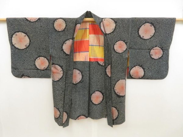 Photo5: 5708T07z370 Antique Japanese Kimono Silk SHIBORI HAORI  Black (5)