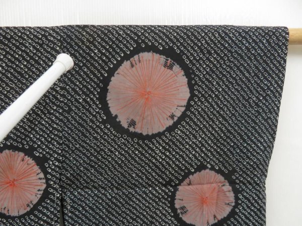 Photo7: 5708T07z370 Antique Japanese Kimono Silk SHIBORI HAORI  Black (7)