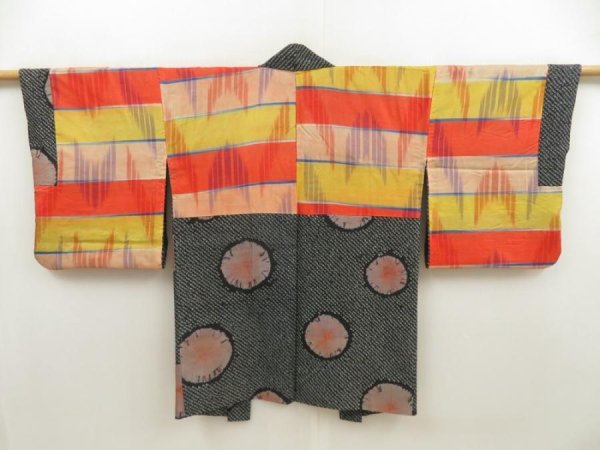 Photo8: 5708T07z370 Antique Japanese Kimono Silk SHIBORI HAORI  Black (8)