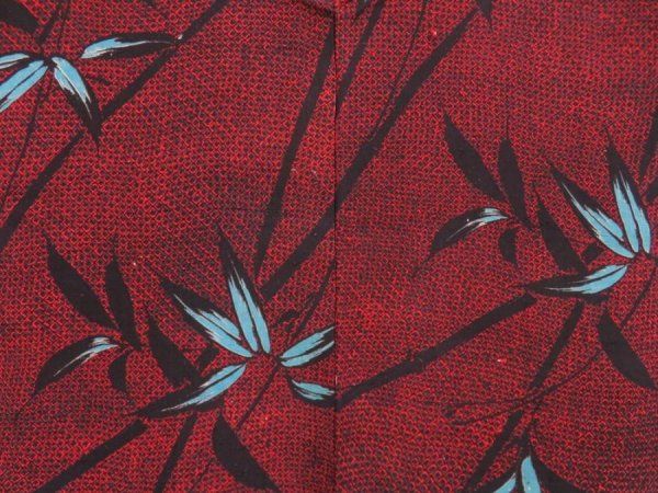 Photo6: 5708T08z700 Antique Japanese Kimono Silk HAORI Leaf Dark red (6)