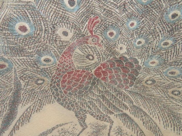 Photo4: 5708T09z580 Vintage Japanese Kimono Silk HAORI Peacock Light peach (4)