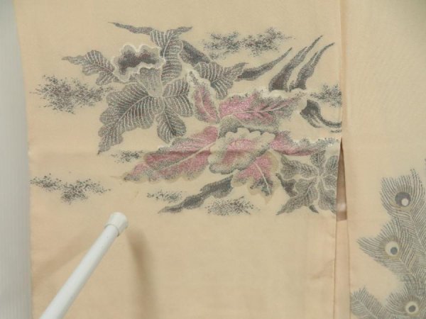 Photo6: 5708T09z580 Vintage Japanese Kimono Silk HAORI Peacock Light peach (6)