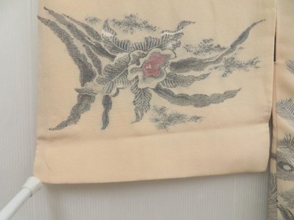 Photo8: 5708T09z580 Vintage Japanese Kimono Silk HAORI Peacock Light peach (8)