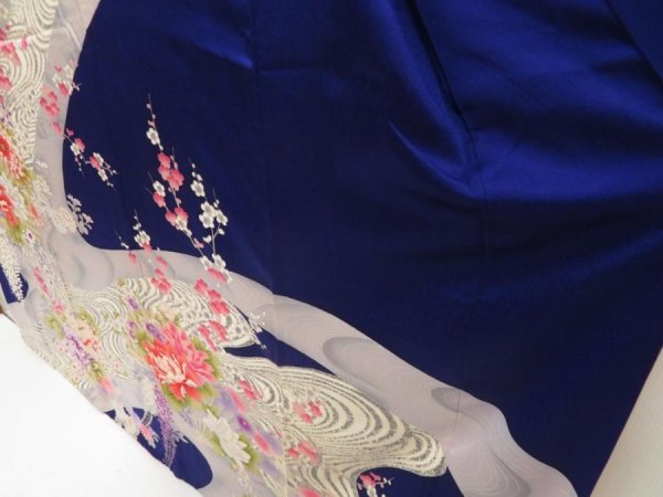 Photo4: 5708T10z1100  Japanese Kimono Silk FURISODE Peony Dark lavender blue (4)