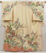 Photo1: 5708T11z850 Vintage Japanese Kimono Silk TSUKESAGE Flowers Light cream (1)