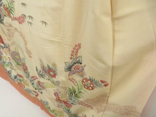 Photo4: 5708T11z850 Vintage Japanese Kimono Silk TSUKESAGE Flowers Light cream (4)