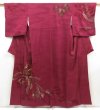 Photo1: 5708T12z940 Vintage Japanese Kimono Silk TSUKESAGE Phoenix Wine red (1)