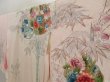 Photo2: 5708T13z890 Vintage Japanese Kimono Silk TSUKESAGE Flowers Off-white (2)