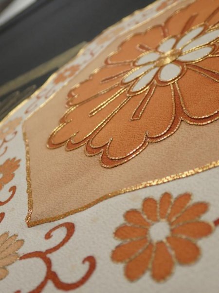 Photo6: 1V02z110  Japanese Kimono Silk  FABRIC Flower Black 64.6x14.2 (6)