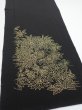 Photo2: 1V01z100  Japanese Kimono Silk  FABRIC Flowers Black 67.7x14.4 (2)