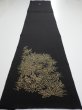 Photo5: 1V01z100  Japanese Kimono Silk  FABRIC Flowers Black 67.7x14.4 (5)