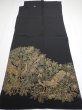 Photo1: 1V03z250  Japanese Kimono Silk  FABRIC Peacock Black 57.5x28.0 (1)