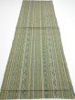 Photo5: 1V01z50  Japanese Kimono Silk TSUMUGI FABRIC Stripes Dull green 42.1x15.0 (5)