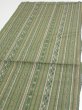 Photo3: 1V02z50  Japanese Kimono Silk TSUMUGI FABRIC Stripes Dull green 42.5x15.0 (3)