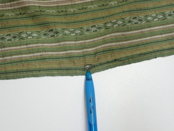 Photo6: 1V02z50  Japanese Kimono Silk TSUMUGI FABRIC Stripes Dull green 42.5x15.0 (6)