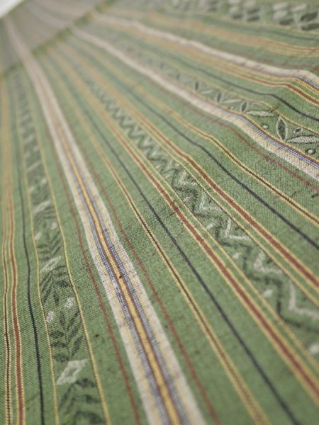 Photo4: 1V05z80  Japanese Kimono Silk TSUMUGI FABRIC Stripes Dull green 65.4x15.0 (4)