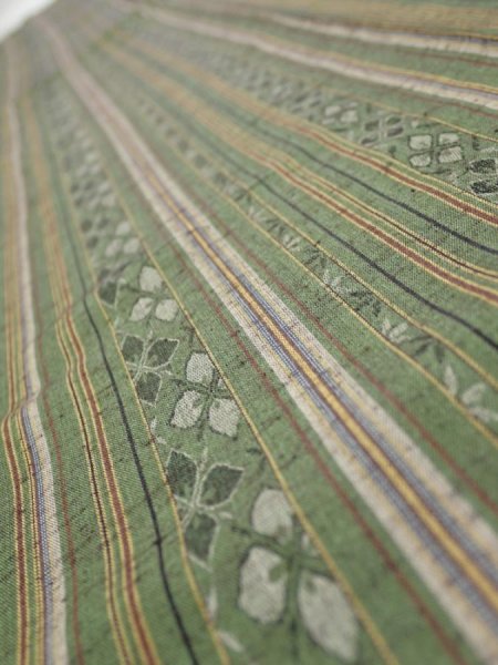 Photo4: 1V08z40  Japanese Kimono Silk TSUMUGI FABRIC Stripes Dull green 59.8x7.5 (4)