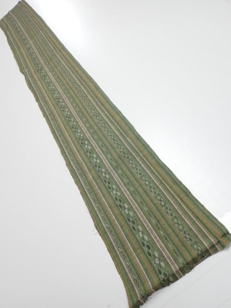 Photo5: 1V08z40  Japanese Kimono Silk TSUMUGI FABRIC Stripes Dull green 59.8x7.5 (5)