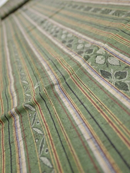 Photo4: 1V09z50  Japanese Kimono Silk TSUMUGI FABRIC Stripes Dull green 81.9x7.3 (4)