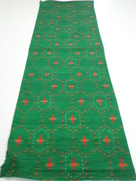 Photo5: 1V01z40  Japanese Kimono Silk TSUMUGI FABRIC  Green 39.4x14.2 (5)