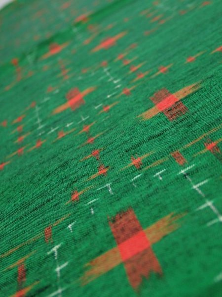 Photo4: 1V02z50  Japanese Kimono Silk TSUMUGI FABRIC  Green 39.8x14.2 (4)