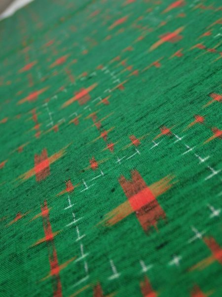 Photo4: 1V04z70  Japanese Kimono Silk TSUMUGI FABRIC  Green 64.6x14.2 (4)