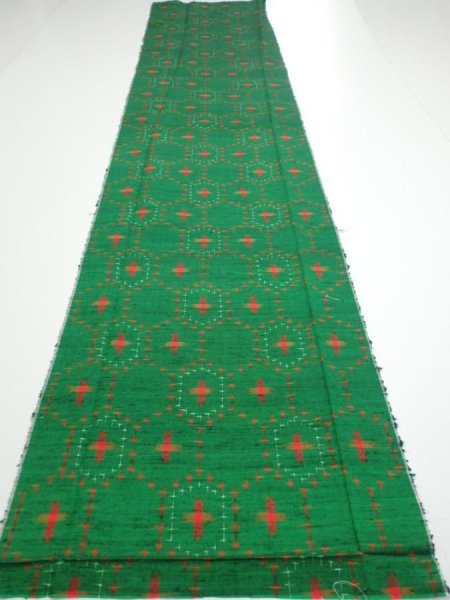 Photo5: 1V04z70  Japanese Kimono Silk TSUMUGI FABRIC  Green 64.6x14.2 (5)