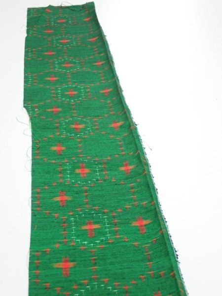 Photo3: 1V07z30  Japanese Kimono Silk TSUMUGI FABRIC  Green 56.3x7.3 (3)