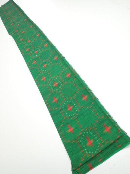 Photo5: 1V07z30  Japanese Kimono Silk TSUMUGI FABRIC  Green 56.3x7.3 (5)