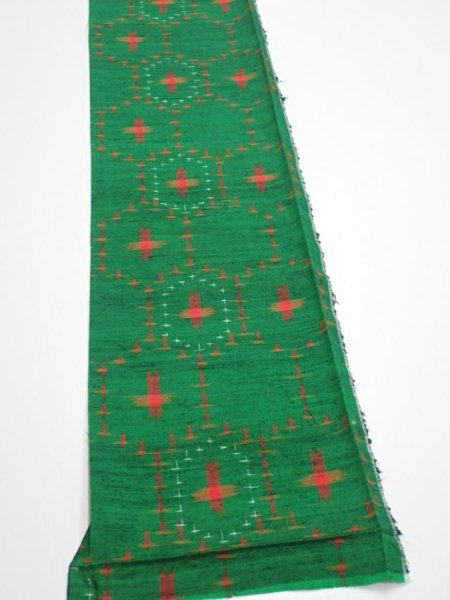Photo2: 1V08z30  Japanese Kimono Silk TSUMUGI FABRIC  Green 56.3x7.3 (2)