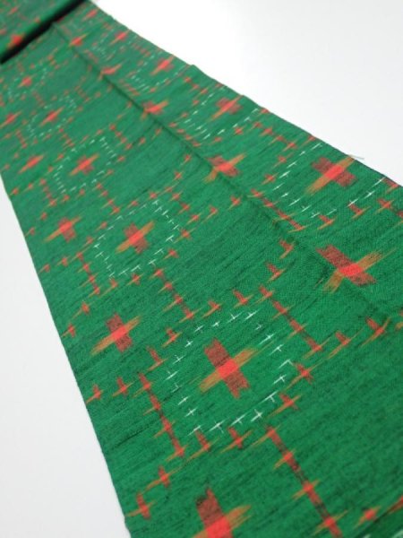 Photo1: 1V09z40  Japanese Kimono Silk TSUMUGI FABRIC  Green 75.6x6.9 (1)