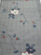 Photo1: 1V01z50  Japanese Kimono Silk TSUMUGI FABRIC Flower Gray 41.7x15.0 (1)