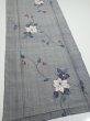 Photo2: 1V03z80  Japanese Kimono Silk TSUMUGI FABRIC Flower Gray 65.4x14.8 (2)