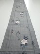 Photo5: 1V03z80  Japanese Kimono Silk TSUMUGI FABRIC Flower Gray 65.4x14.8 (5)