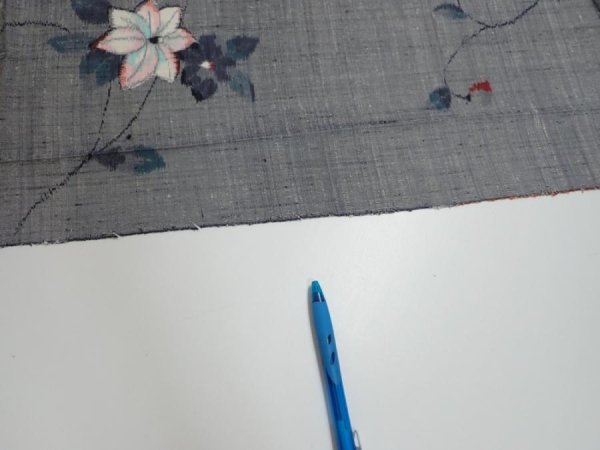 Photo6: 1V03z80  Japanese Kimono Silk TSUMUGI FABRIC Flower Gray 65.4x14.8 (6)