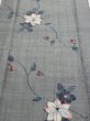 Photo1: 1V05z80  Japanese Kimono Silk TSUMUGI FABRIC Flower Gray 65.0x14.8 (1)