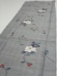Photo3: 1V05z80  Japanese Kimono Silk TSUMUGI FABRIC Flower Gray 65.0x14.8 (3)